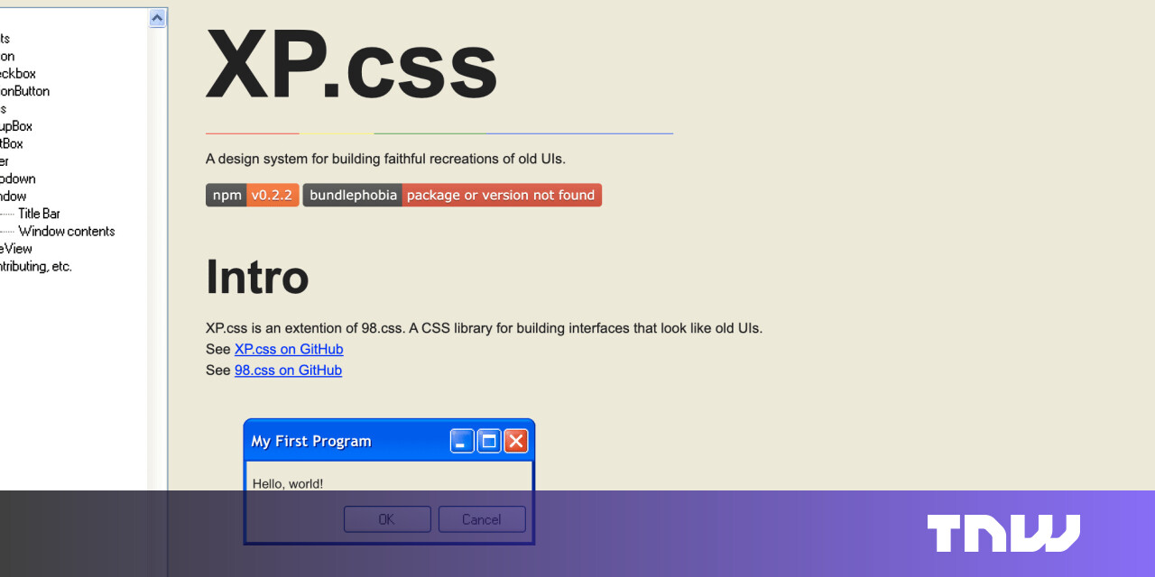 This CSS library makes it easy to design Windows XP-inspired UIs