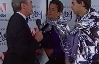 Watch Larry Page and Sergey Brin accept a Webby Award in 2000, wearing silver capes