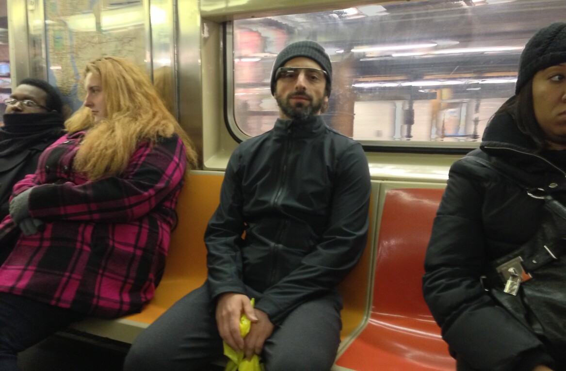 Spotted: Sergey Brin wearing Google Glass specs as he blends in on NYC subway