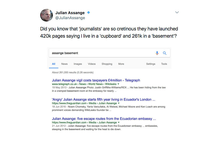 Wikileaks’ Julian Assange? is upset the media says he lives in a basement