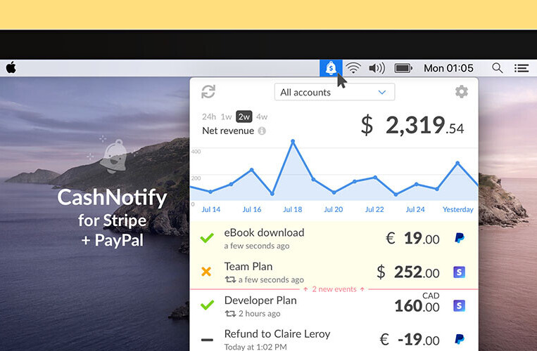 Entrepreneurs get immediate PayPal and Stripe payment notifications with CashNotify