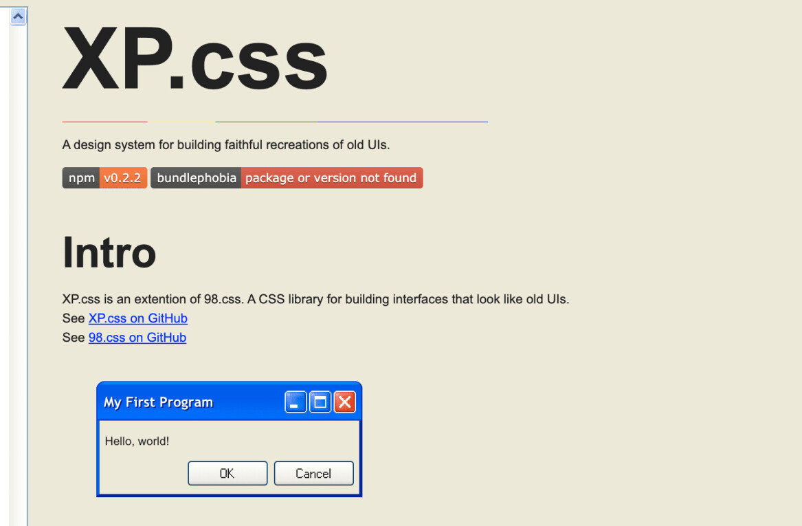 This CSS library makes it easy to design Windows XP-inspired UIs