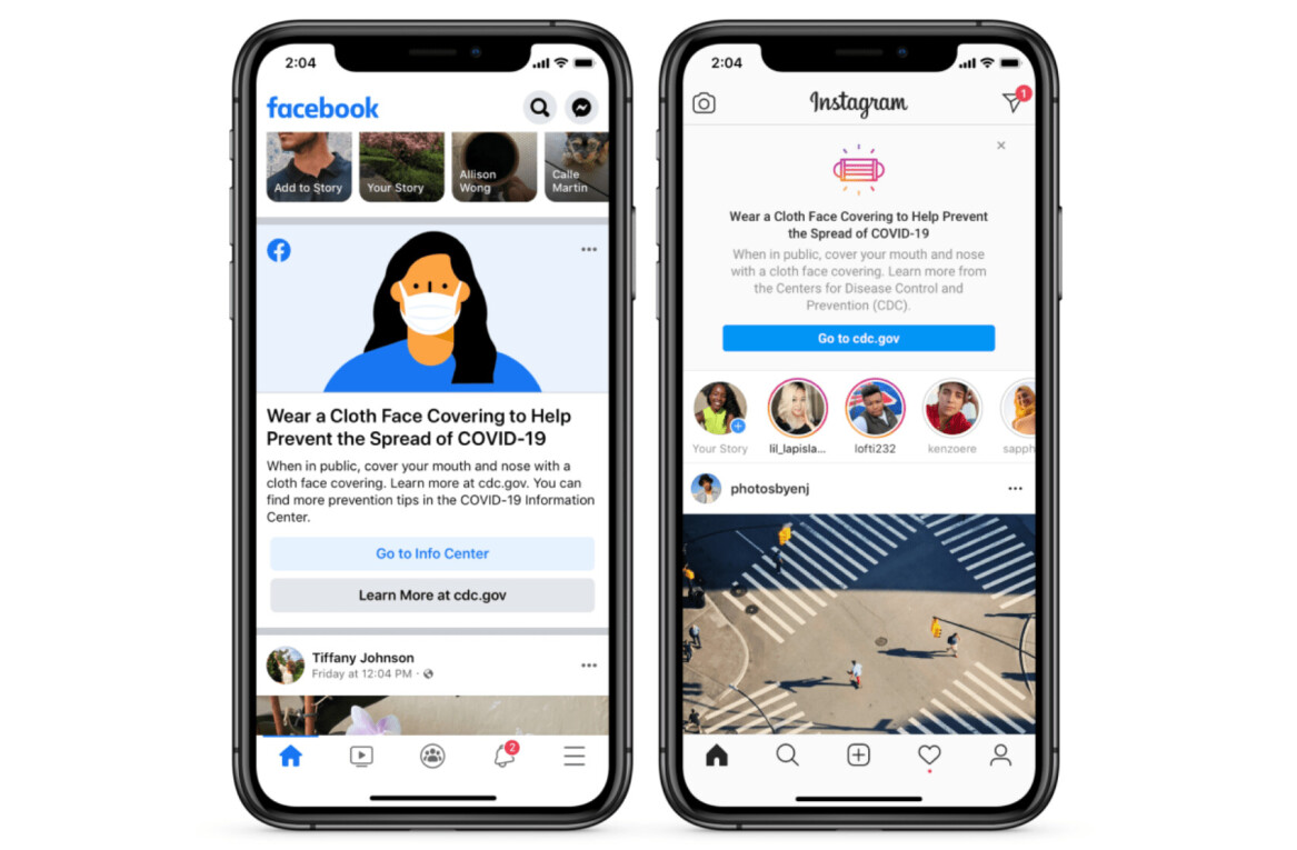 Facebook and Instagram will remind you to wear a mask atop your feed