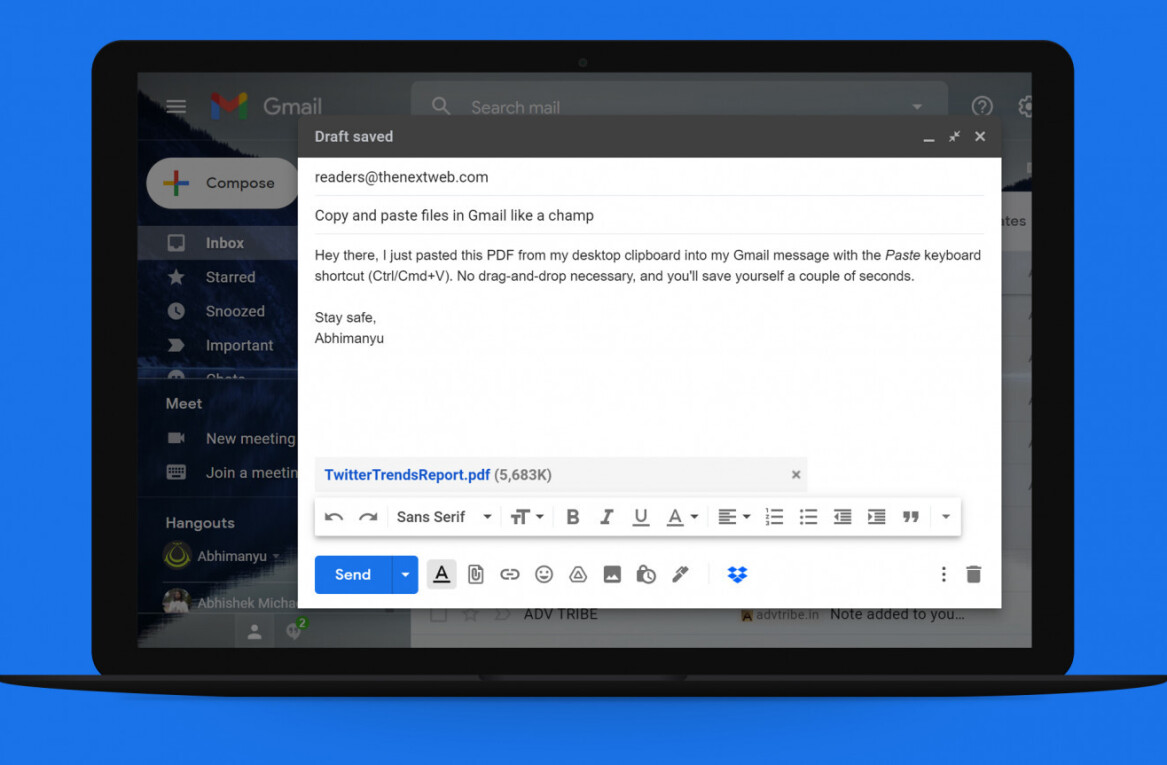 How to paste attachments into Gmail in Chrome with just a keyboard shortcut