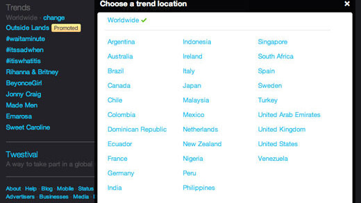 Twitter adds 70 new locations to Trends