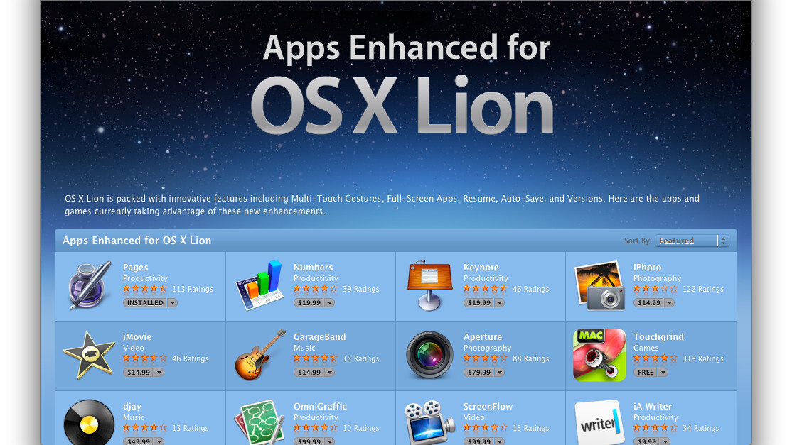 Mac App Store gets ‘Enhanced for OS X Lion’ section
