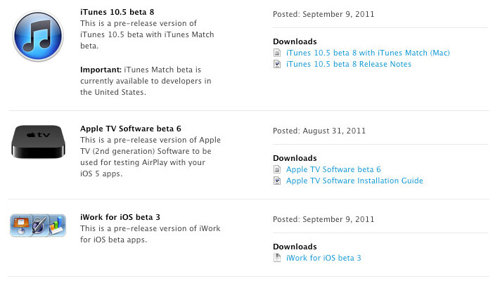 Apple releases iTunes 10.5 beta 8 and iWork for iOS beta 3 to developers