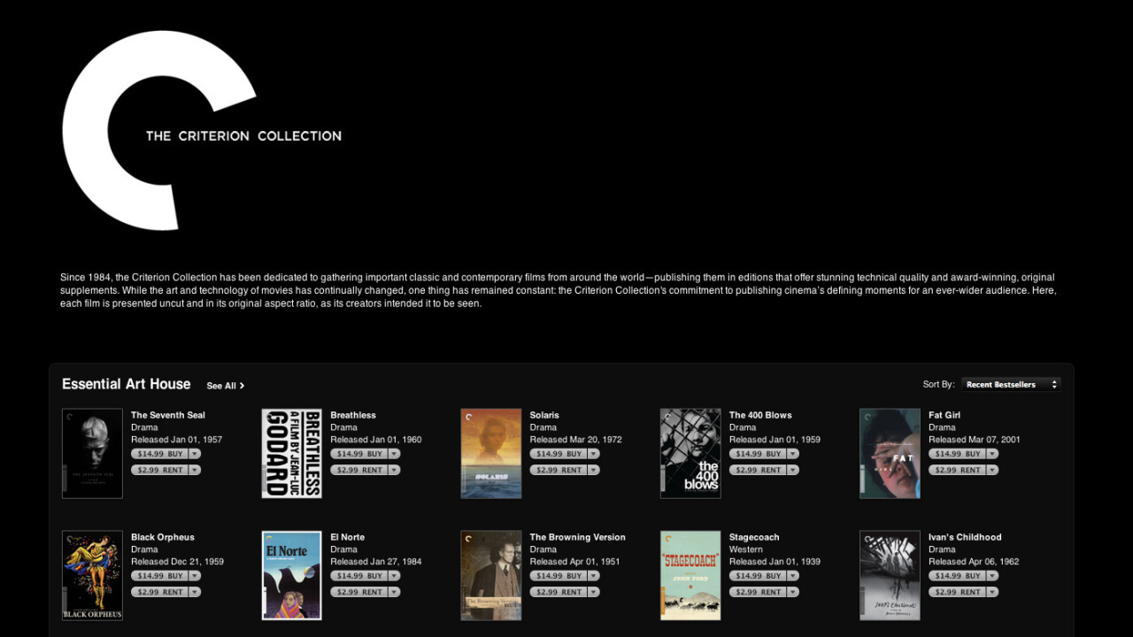 Rejoice Cinephiles: Criterion Collection has arrived on iTunes