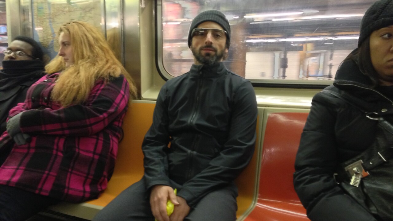 Spotted: Sergey Brin wearing Google Glass specs as he blends in on NYC subway