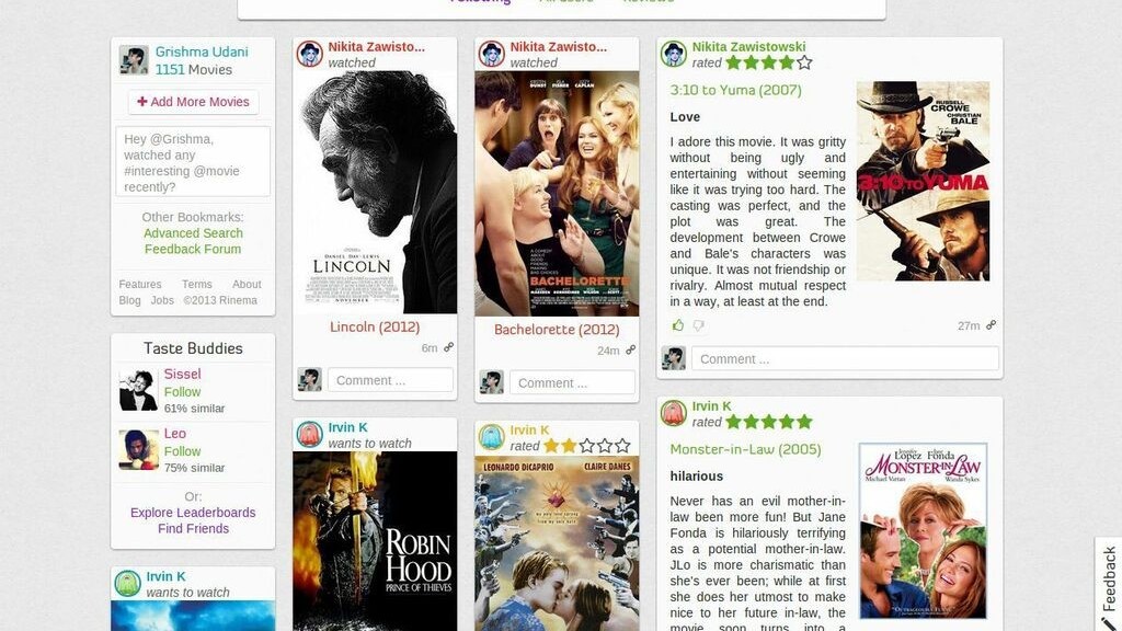Rinema: International movie recommendations from viewers with similar tastes as you