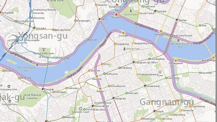 Bing Maps has been updated with detailed maps of Korea