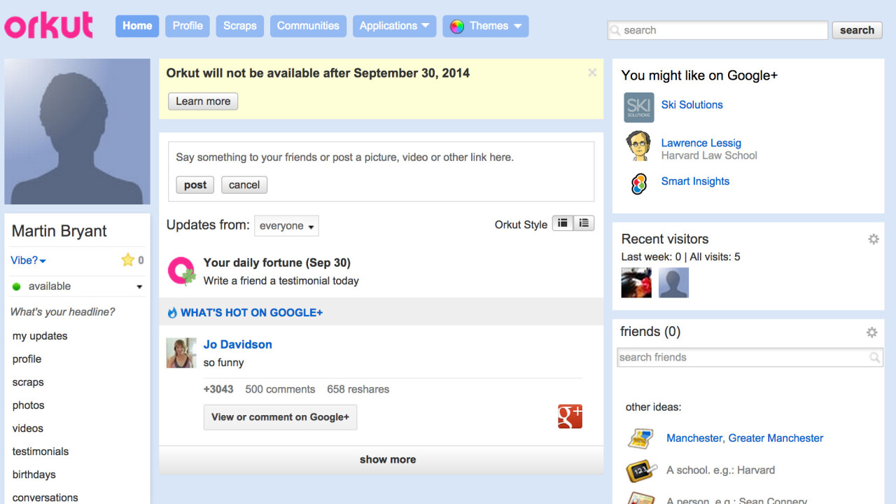 Google is closing Orkut, its first social network, today