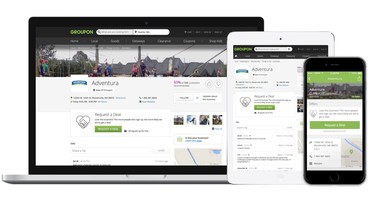 Groupon’s site now has dedicated pages for 7 million businesses across the US