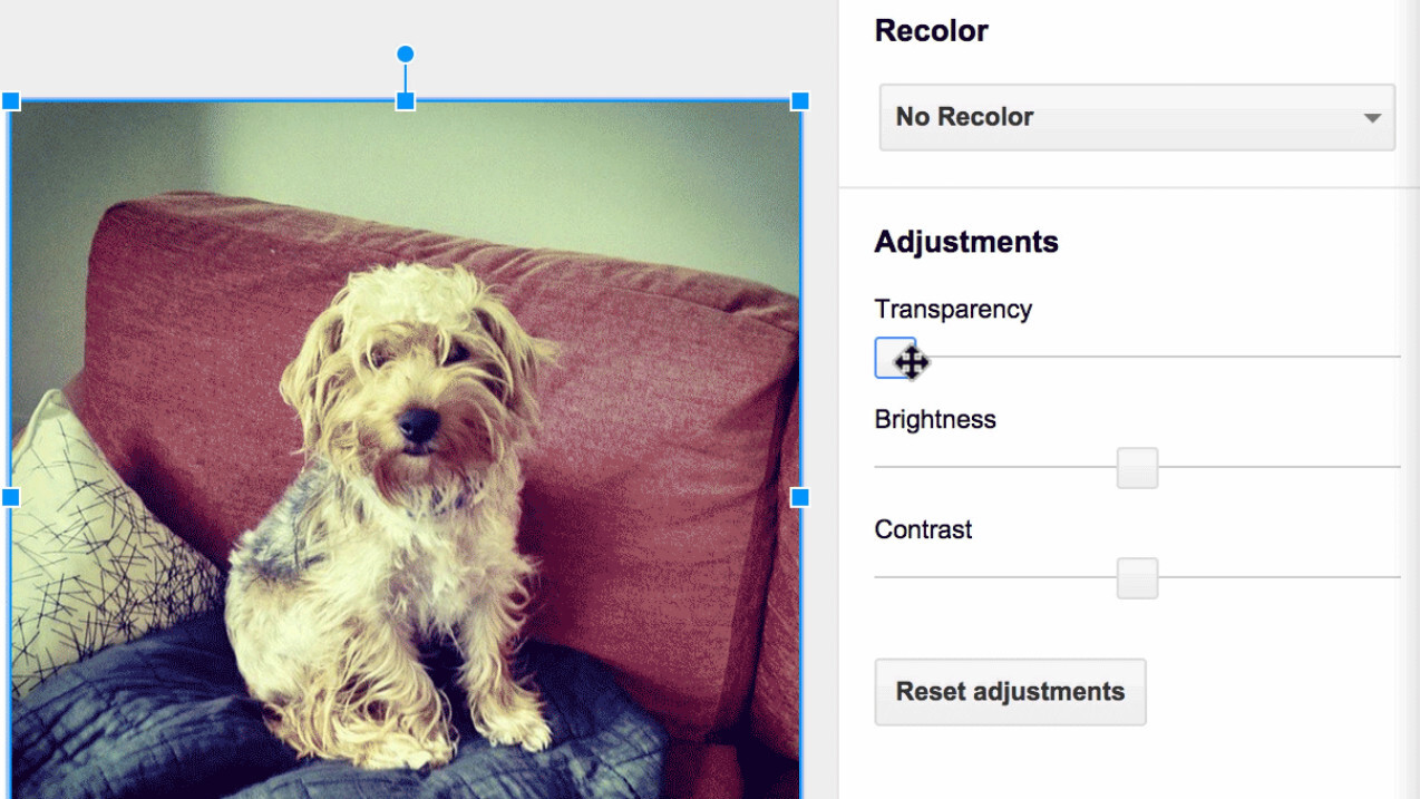 Google Slides gets opacity, brightness and contrast image editing