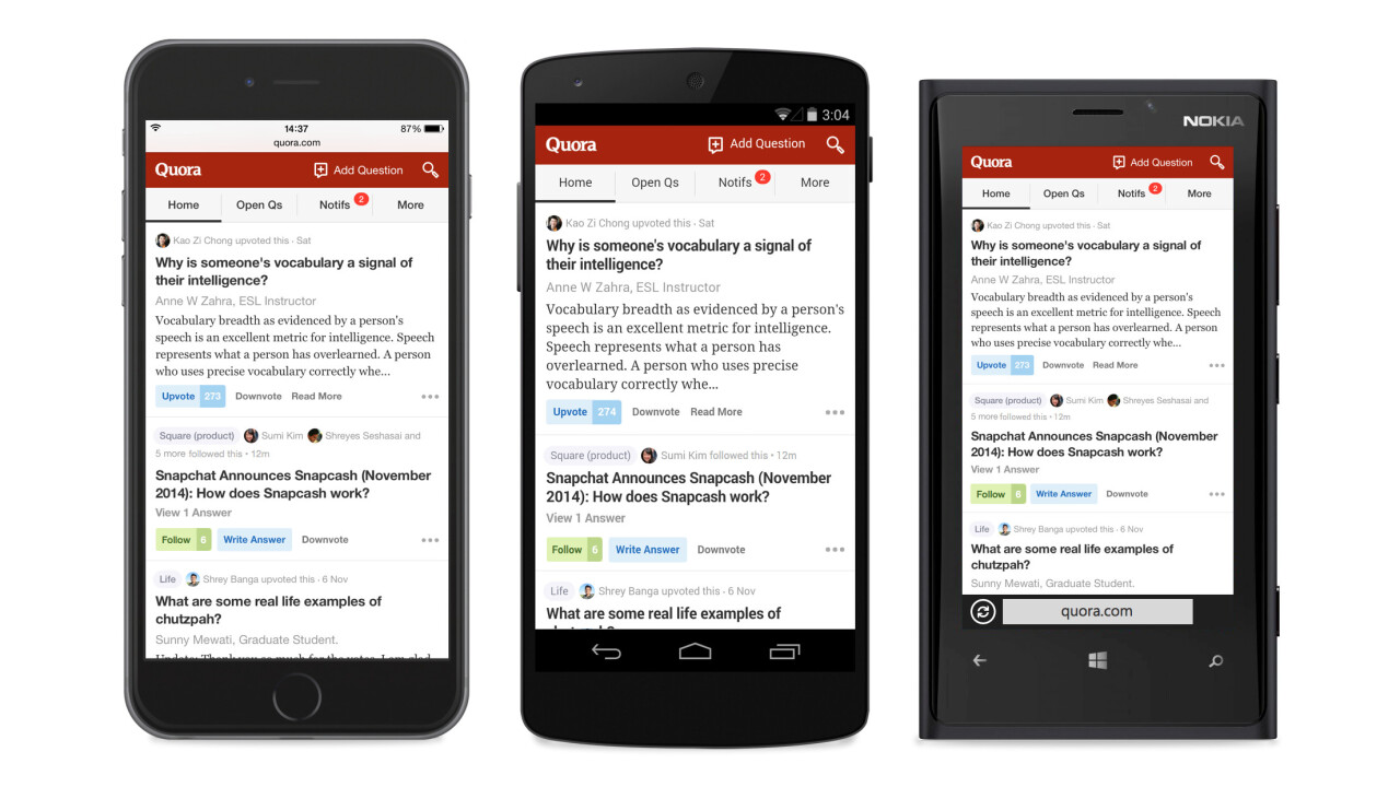 Quora redesigns its mobile website with an app-like interface as it achieves product parity