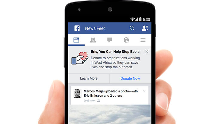 Facebook encourages users to donate to fight Ebola