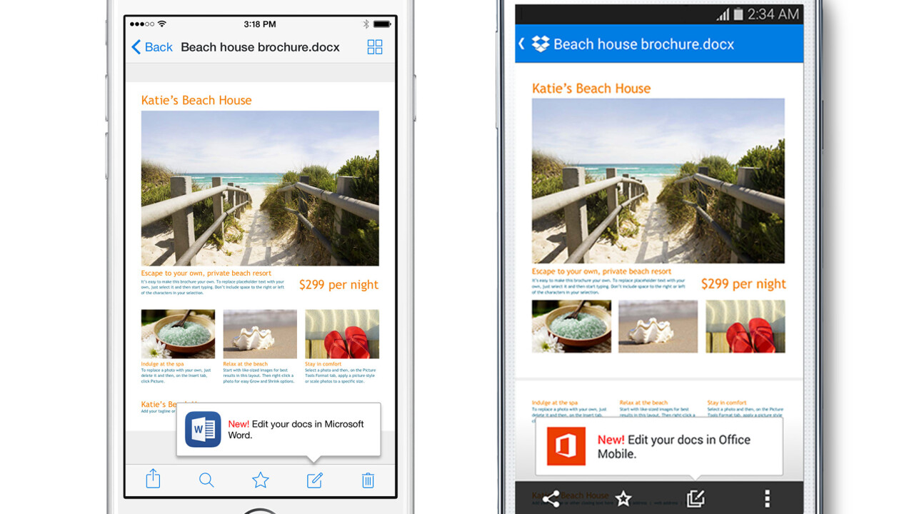 Dropbox’s integration with Microsoft’s Office apps is now live for iOS and Android devices