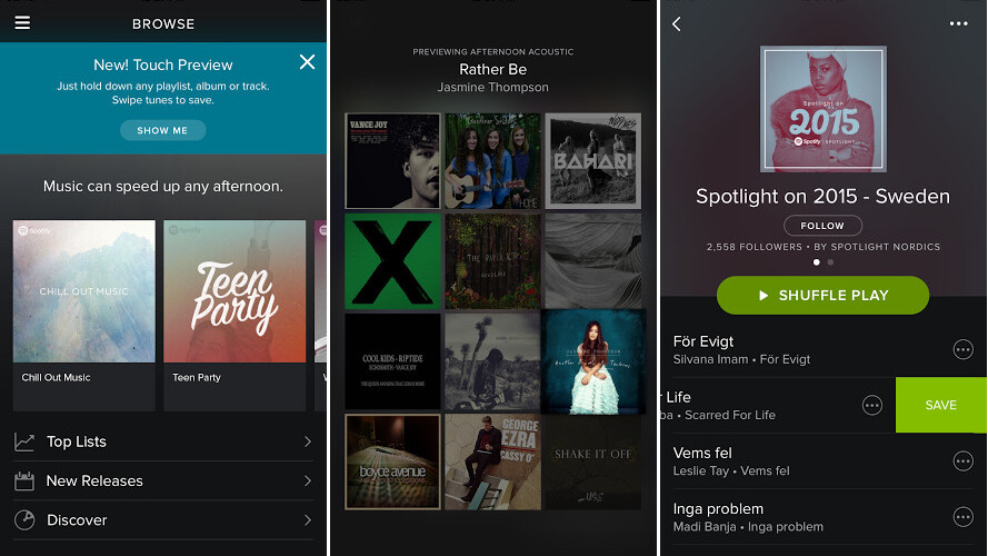 Spotify for iOS gets nifty Touch Preview and gesture features for easier playlist building