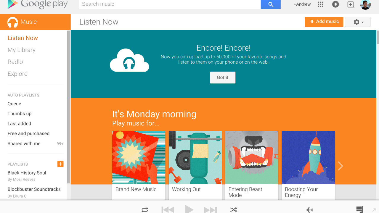 Google Play Music increases free personal cloud storage to 50,000 songs