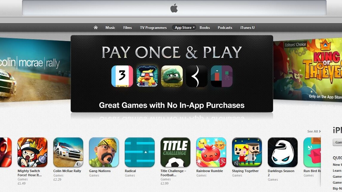 Apple is highlighting games without in-app purchases in the App Store