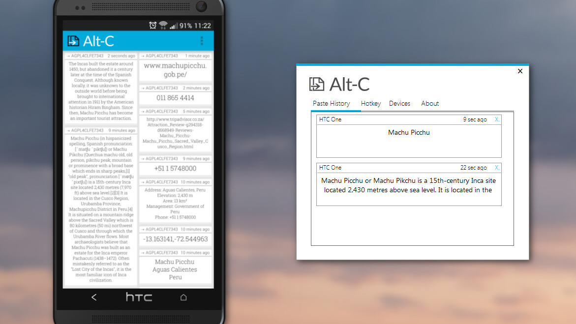 Alt-C is a simple app that lets you copy text between an Android device and your PC. That’s it.