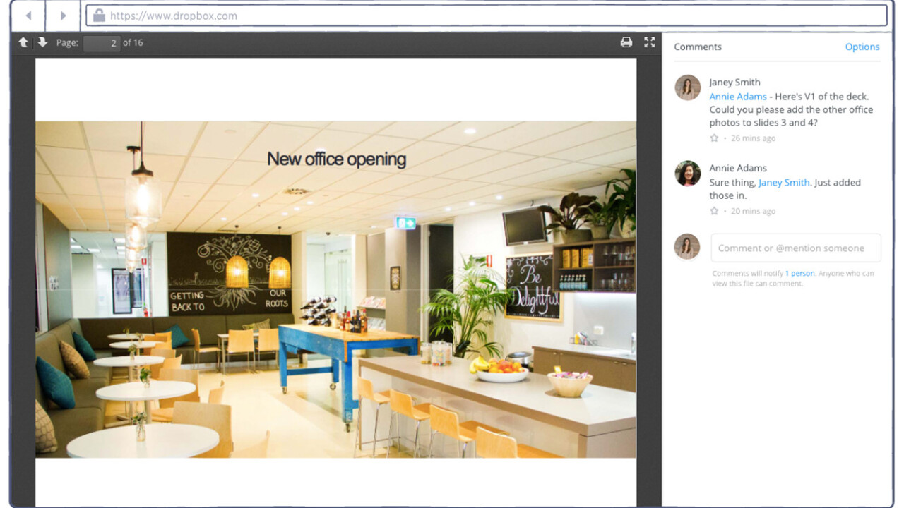 Dropbox expands in-app Office document editing to all business customers, launches commenting system