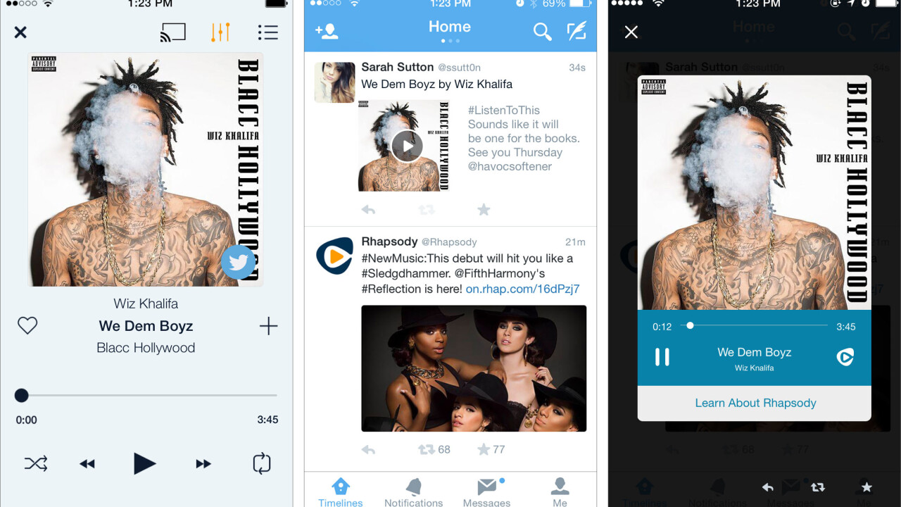 Rhapsody users can now share songs with anyone via Twitter