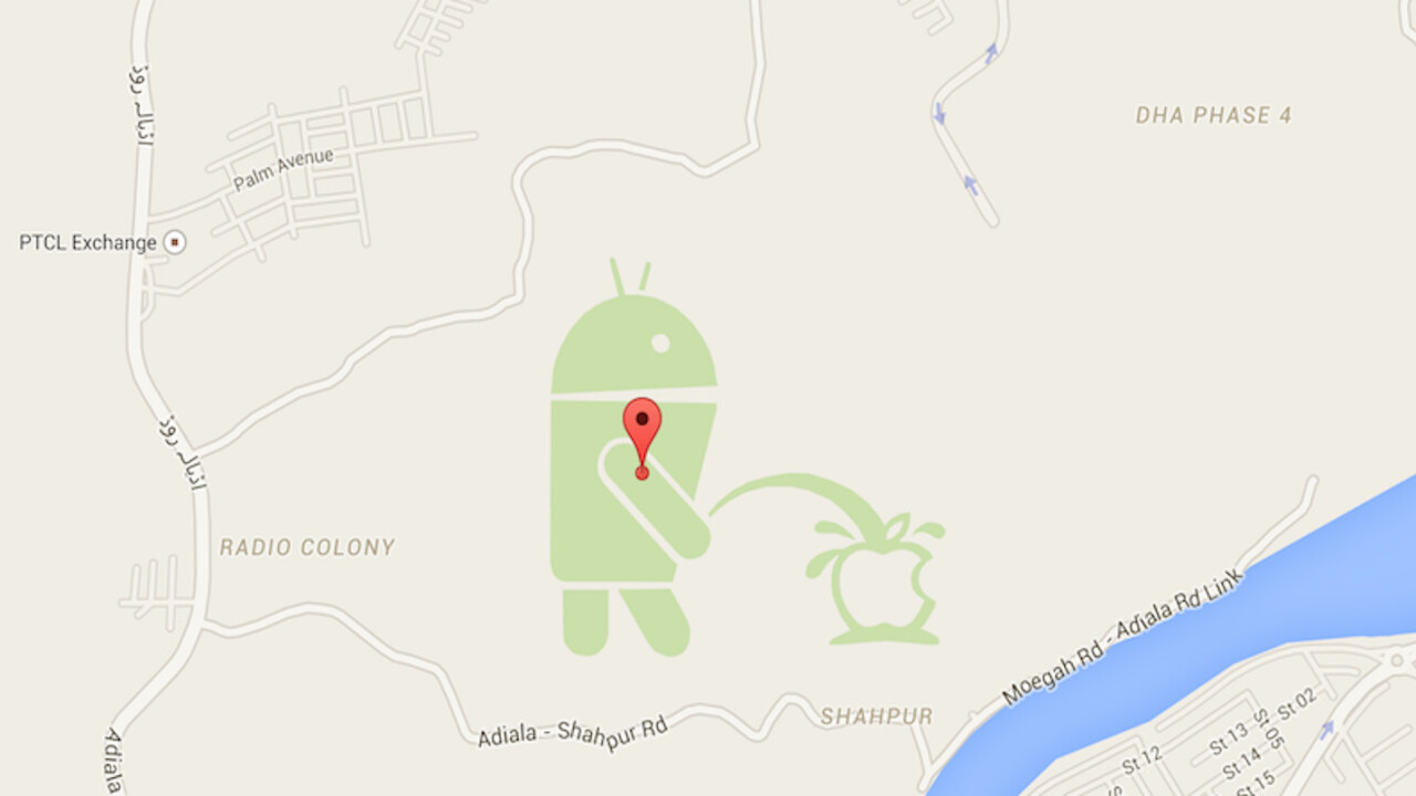 Google is sorry that a urinating Android logo appeared on Maps