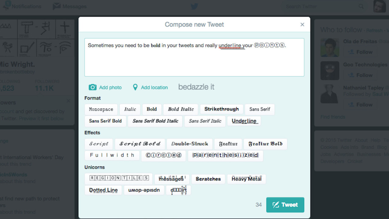 This Chrome extension lets you add fancy formatting to your tweets
