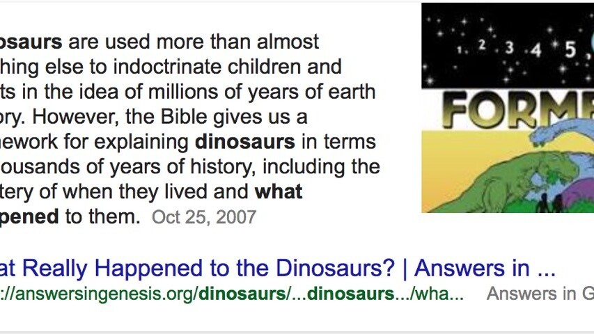 Why is Google giving a creationist answer to a question about dinosaurs? [Updated]