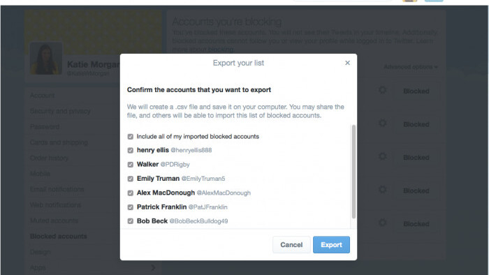 Twitter now lets you share a list of blocked accounts with others