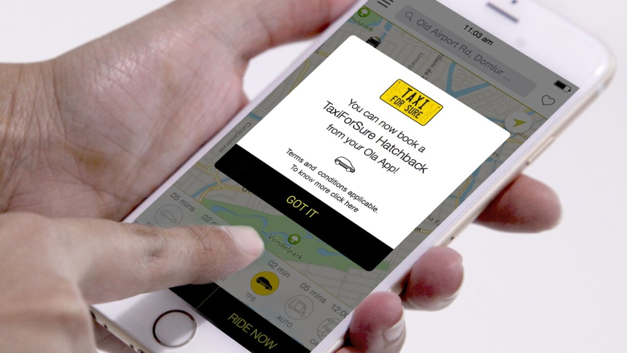You can now book TaxiForSure cabs from Ola’s app in India