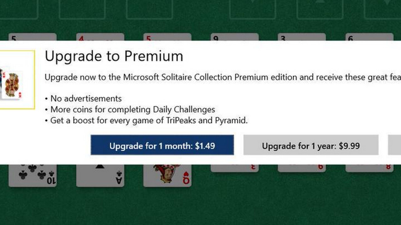 Windows 10 tries to make you pay to play Solitaire