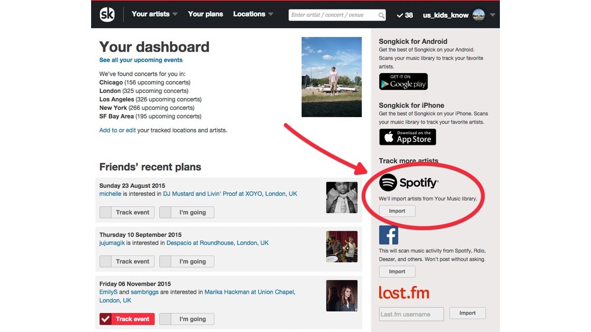 Songkick now lets you link your Spotify playlists