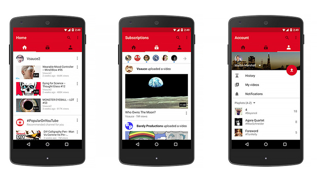 YouTube mobile app gets a facelift with three new tabs