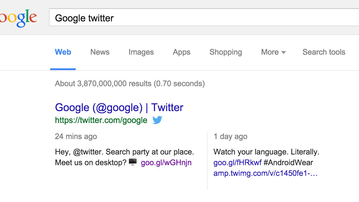 Google integrates Twitter into its desktop search results