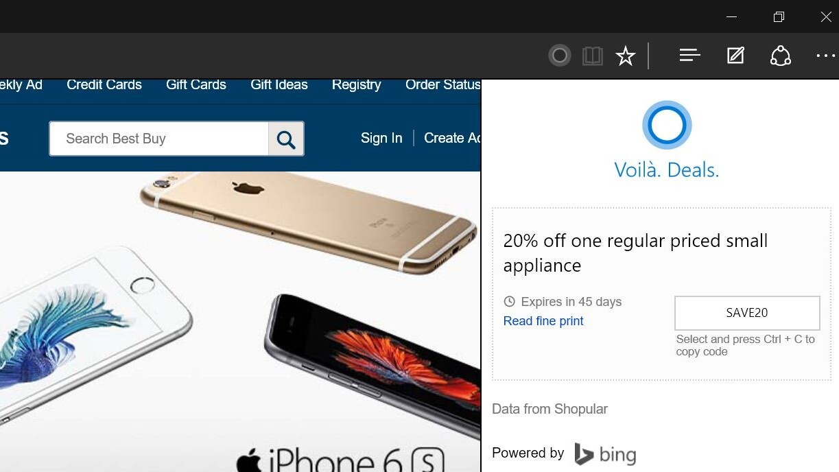 Cortana will now show you coupons when you shop using Microsoft’s Edge browser