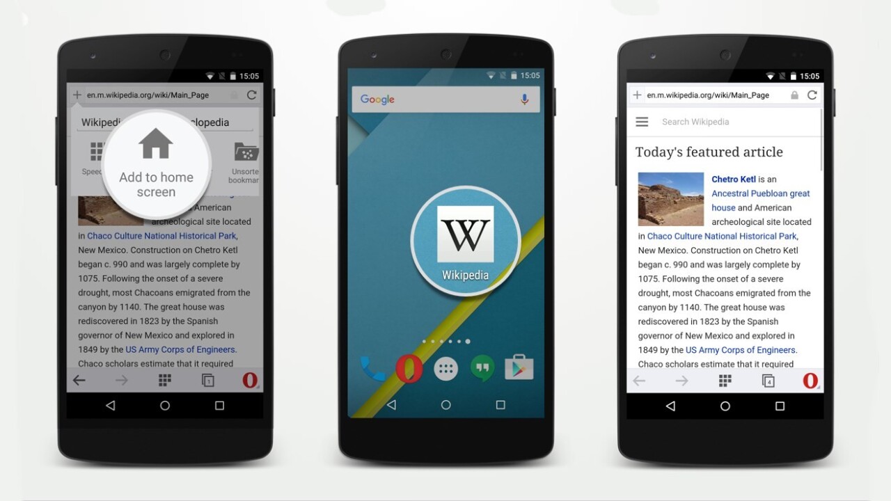 Opera for Android now lets you add sites to your home screen