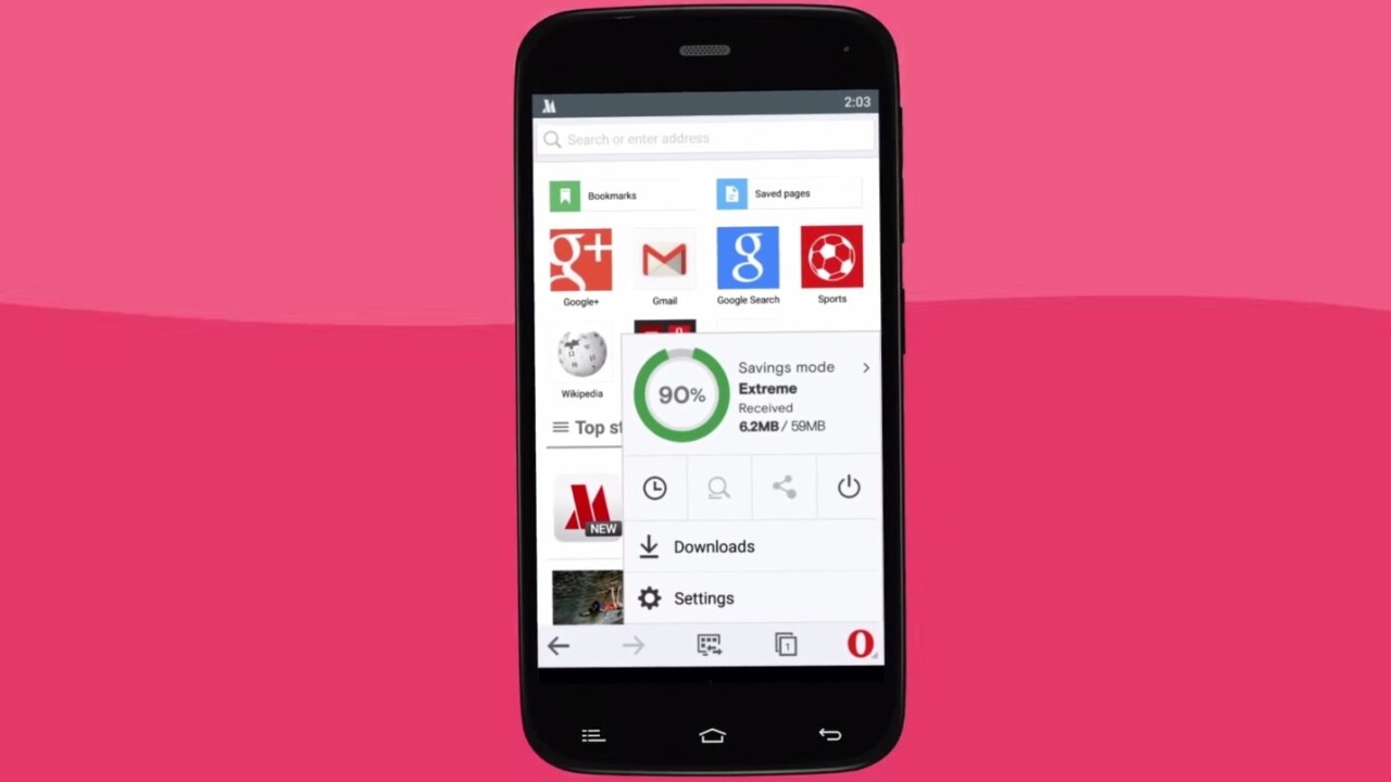 Opera Mini browser for Android now lets you choose between speed and experience while saving data