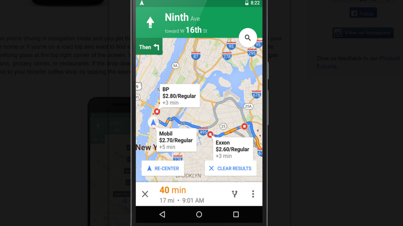 Google Maps for Android adds navigation detours, cheapest gas nearby