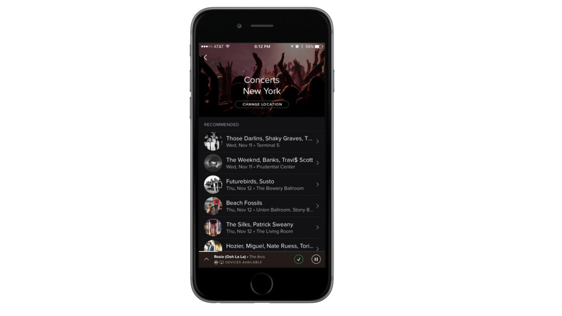 Spotify now recommends nearby concerts based on what you listen to