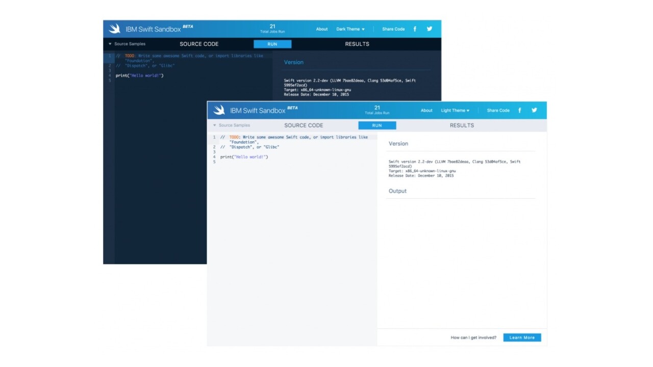 IBM’s Swift Sandbox adds a dark theme and code sharing options