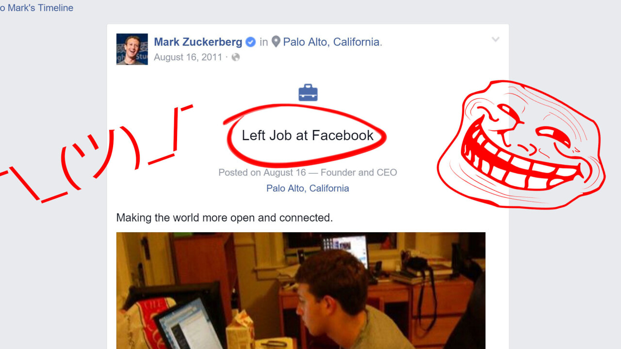 This URL bug tricks Facebook into thinking Mark Zuckerberg quit his job [Update: Fixed]