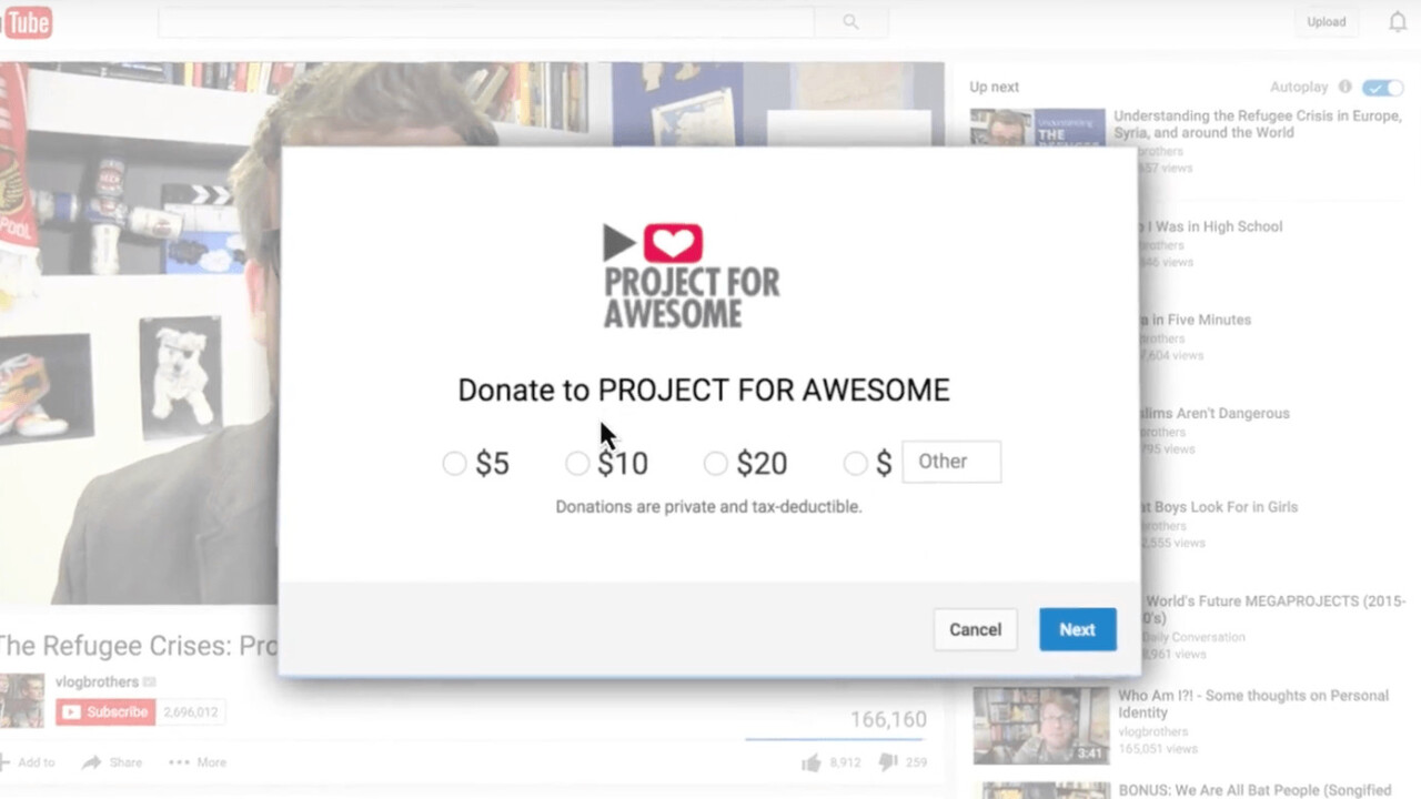 YouTube donation cards allow video creators to raise money for charity