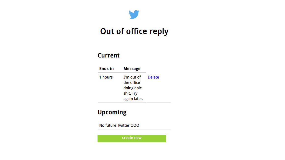 This simple Twitter app gives you a custom out of office response to tweets
