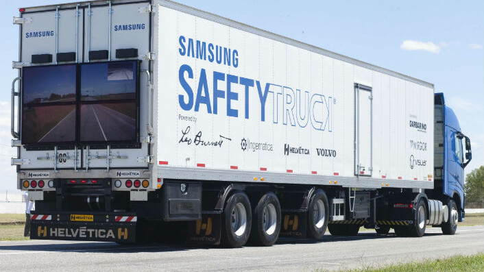 Samsung is actually building trucks with screens on the back so drivers can see the road ahead