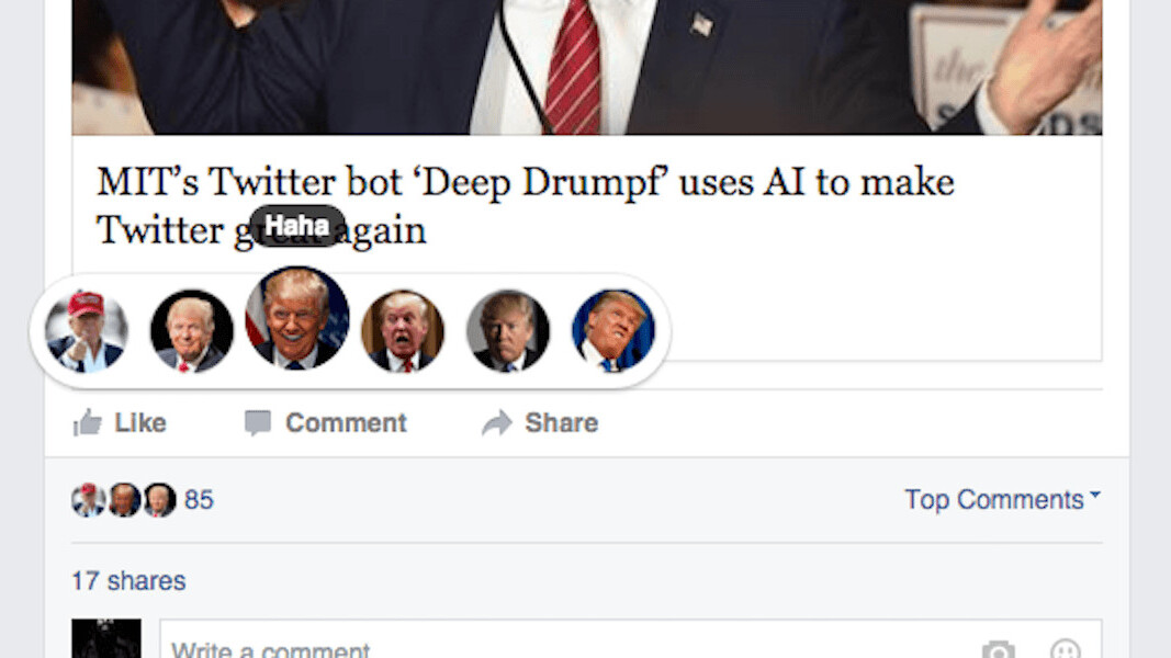 This Facebook plugin lets you swap out reactions for Trump or Pokémon