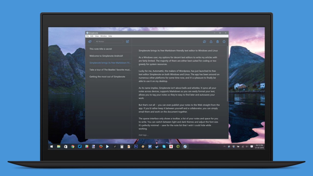 Simplenote brings its free Markdown-friendly writing app to Windows and Linux