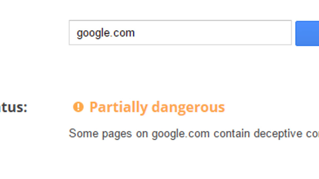 Google is currently listing Google.com as a partially dangerous domain