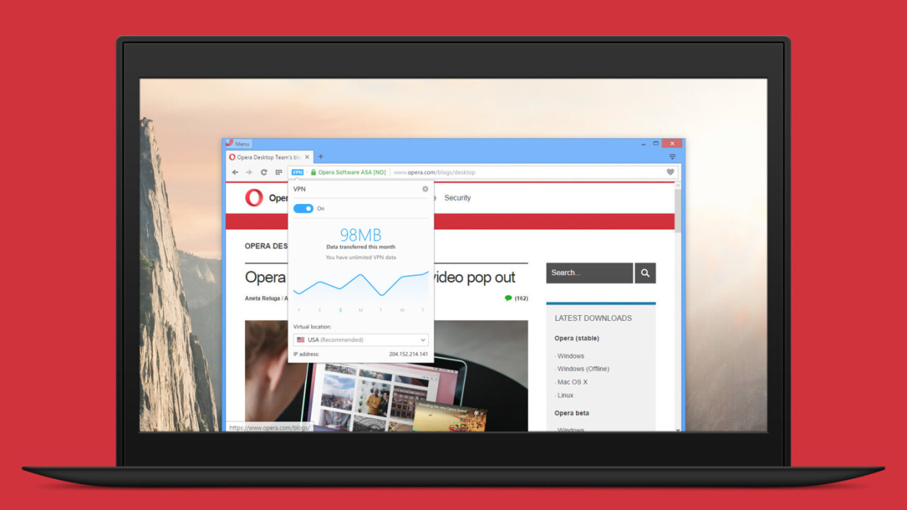 Opera’s browser comes with a free VPN service baked right in